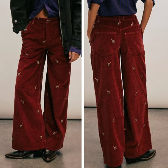 FREE PEOPLE Clifton Cord Red Deer Darlin' Wide Leg Jeans Size 24 - Picture 1 of 9